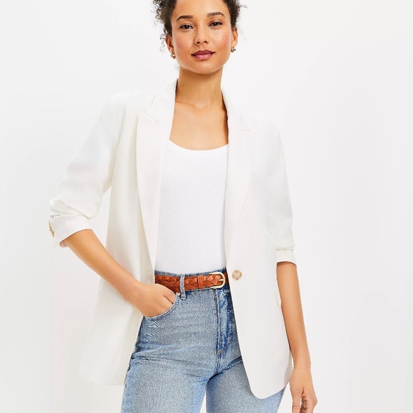 LOFT Relaxed Modern Linen-blend Blazer -  White, XL - Picture 1 of 9